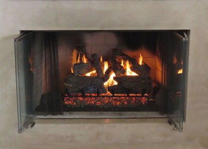 Petersen gas log set in fireplace